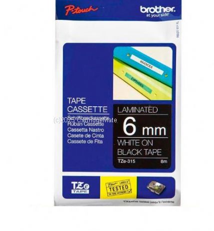 Brother TZe-315 Laminated White on Black Tape - 6mm x 8M 