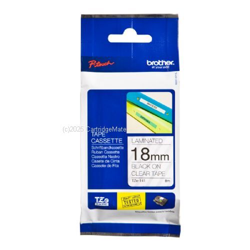 Brother TZe-141 Laminated Black on Clear Tape - 18mm x 8M