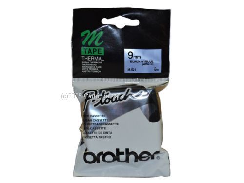 Brother M-521 Non Laminated Black on Blue Tape - 9mm x 8M 