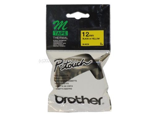 Brother M-K631 Non Laminated Black printing on Yellow Tape - 12mm x 8 metres