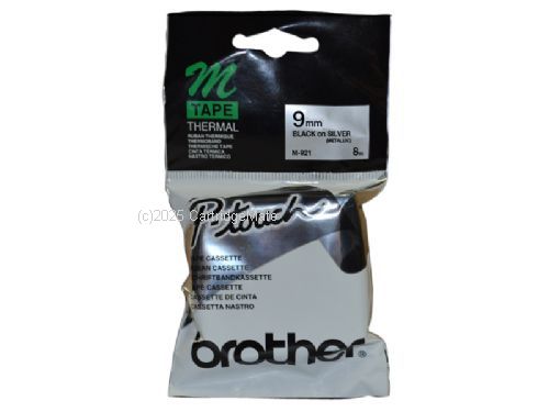 Brother M-921 Non Laminated Black on Silver Tape - 9mm x 8M