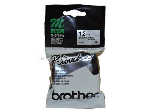 Brother M-931 Non Laminated Black on Silver Tape - 12mm x 8M