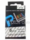 *Casio XR6X Black Text on 6mm wide Clear New Compatible Label Tape x 8 Metres      