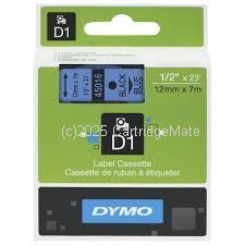 Dymo SD45016 D1 Label Cassette 12mm x 7m - Black on Blue  