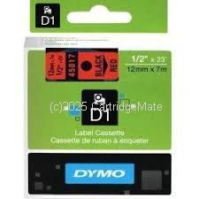 Dymo SD45017 D1 Label Cassette 12mm x 7m - Black on Red   