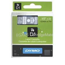 Dymo SD45020 D1 Label Cassette 12mm x 7m - White on Clear