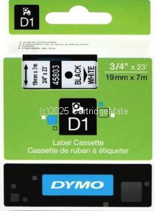 Dymo SD45803 D1 Label Cassette 19mm x 7m - Black on White