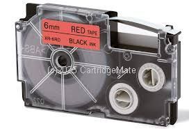 *Casio XR6RD Black Text on 6mm wide Red New Compatible Label Tape x 8 Metres      