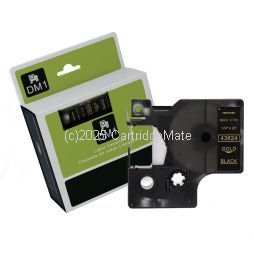 *Dymo SD43624 Gold Text on 6mm wide Black Laminated Tape New Compatible - 7 Mtr     