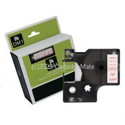 *Dymo SD45012 Red Text on 12mm wide Clear Laminated Tape New Compatible - 7 Metres