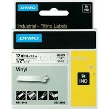 Dymo 18444 Rhino Black on White Tape - 12mm x 5.5m