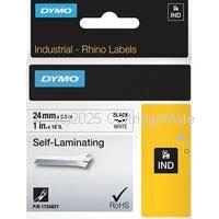 Dymo 18483 Rhino Black on White Permanent Polyester Tape - 12mm x 5.5m