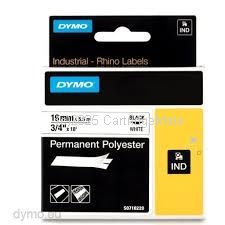 Dymo 18484 Rhino Black on White Permanent Polyester Tape - 19mm x 5.5m 