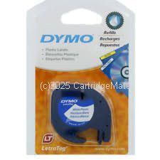 Dymo 91331 LetraTag Plastic Tape 12mm x 4m White 