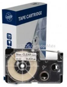 *Casio XR9X Black Text on 9mm wide Clear New Compatible Label Tape x 8 Metres    