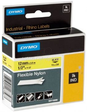 Dymo 18490 Rhino Black on Yellow Flex Nylon 12mm - Original    