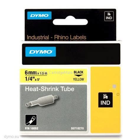 Dymo 18052 heat shrink tubing Black on Yellow 6mm - Original