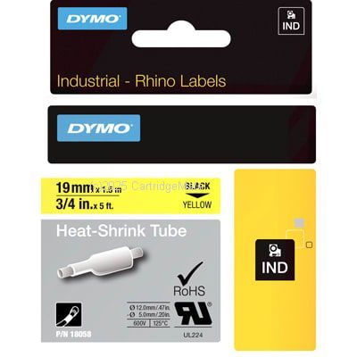 Dymo 18058 Rhino Black on Yellow Industrial Heat Shrink Tube 19mm - Original   
