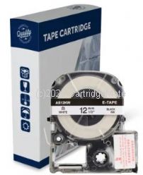 *Epson C53S625100 New Compatible Black Text on 12mm wide White Label Tape 
