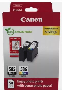 Canon PG585 Black + CL586 Colour Value Pack + Bonus Paper